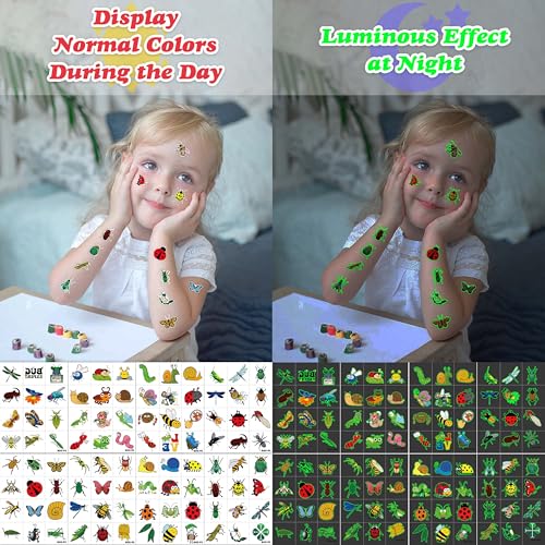 96PCS Glow in The Dark Bug Temporary Tattoos for Kids, Luminous - color: 96PCS-Glow