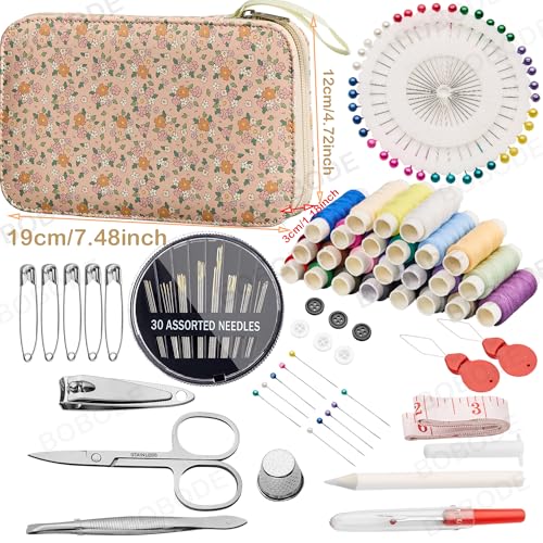 Sewing Project Kits Floral Pattern Sewing Kit with 130PCS Sewing Supplies Accessories,Printing Sewing Set with Zipper Sewing Supplies Case,for Travel Emergency, Home - color: 130PCS-Ditsy Floral
