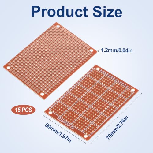 15 Pcs PCB Board Prototype Kit Protoboard Circuit Board Breadboards, 5X7cm PCB Protoboards, 432 Holes Perfboard Universal Printed Circuit Breadboard for Electronic Projects Experiment DIY Soldering