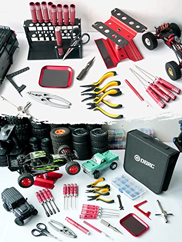 RC Tool Kit, 1/10 1/8 RC Tool, RC Car Boat Helicopter Repair Tools - 27pcs - color: Red
