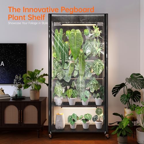 Bstrip Indoor Greenhouse with Grow Light, Pegboard and Tray, 35.4x13.8x71in