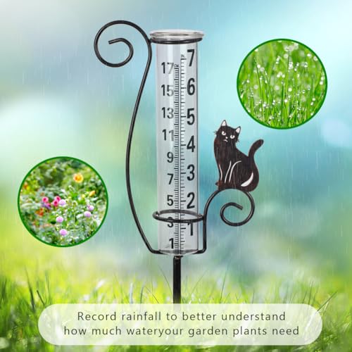 Rain Gauge,Cat Rain Gauge Outdoor,Decorative Rain Guage for Yard - color: Brown Cat
