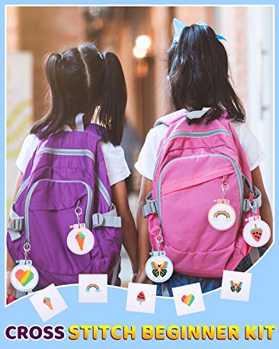 Pllieay 6 Pcs Cross Stitch Kits for Beginners for Kids 7-13 - size: Round Embroidery Hoops