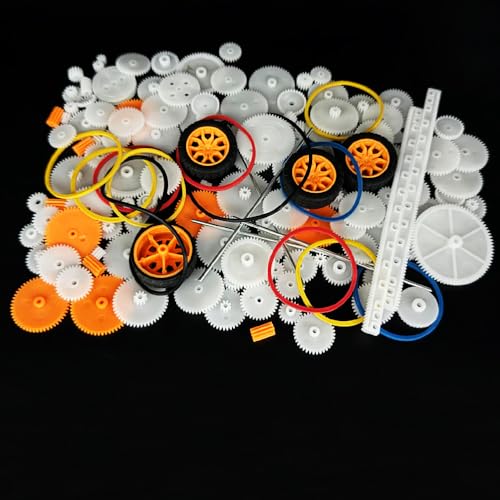 150PCS Plastic Gear Kit Toy Wheel with Shaft Axles Rubber Band Small Gear Set for Motor RC Car Truck Helicopter Robot DIY Model Building Parts (150)