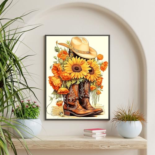 Diamond Art Kits for Adults & Beginners, Cowboy Boot Diamond Painting Kit - color: HMDPUS-25414