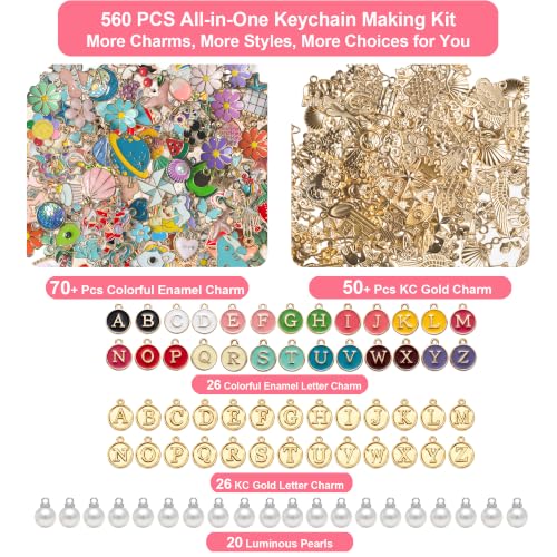 560PCS Lip Gloss Keychain Making Kit, DIY Bag Charm Kit with 192 Charms - color: Gold-560