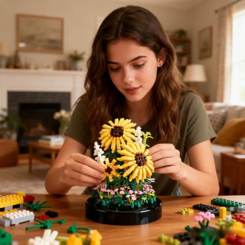 Sunflower Building Set, 545 PCS Flower Bouquet Mini Blocks Kit for Adults - color: Sunflower