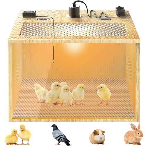 Brooder Box for Chicks, 16 Inch Wooden Chicken Brooder Box with 75W Heat Lamps, Thermometer and Tin Foil, Poultry Breeding Kit, Ideal for 3-5 Newborn Chick Duck Quail Bird Hamster, Small