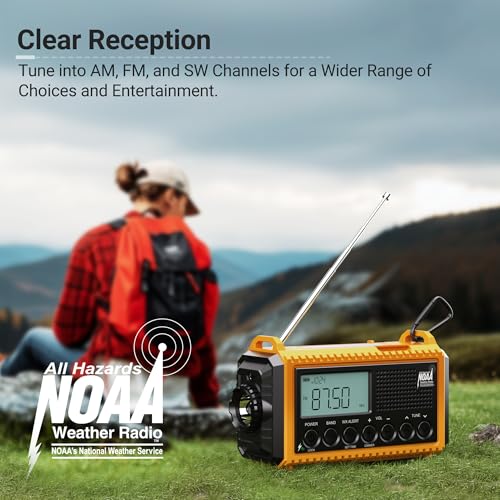 Mesqool 12000mAh Emergency Radio, Auto NOAA Weather Alert Digital - color: Yellow with Black
