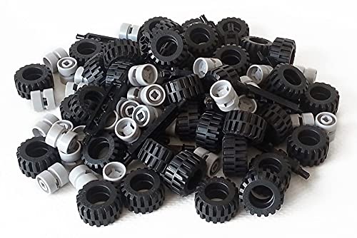LEGO City Complete Wheel Assembly Lot, 20 Black Axles, 40 Black RUbber Tires, 40 Light Gray Wheels