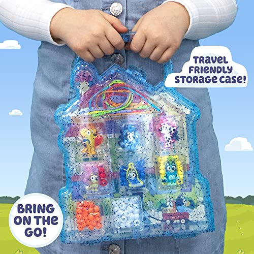 Bluey Friendship Jewelry, Create 4 Charm Bracelets & 2 Charm Necklaces, Includes 150 Beads & 6 Rubber Charms with Storage Case, Gifts for Kids Boys Girls