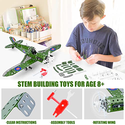 Ferthor Fun STEM Building Toys Model Airplane Kits for Boys 8-12,Airplane Model Scale 1:32 Metal Building Kit,Erector Sets Model Planes for Kids 8-12,Best Airplane Gifts for Hurricane Fighter Fans