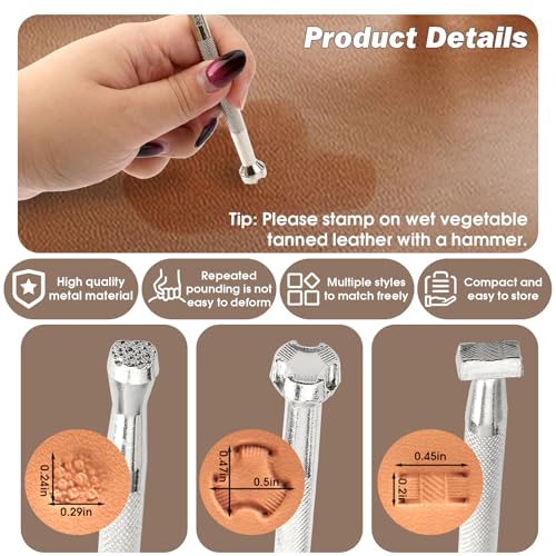 Leather Background Stamps – 3 Pcs Professional Leather Stamping Tools with Geometric Patterns for Leather Craft, Embossing, Tooling – Metal Texture Stamps for DIY Belt, Wallet, Journal