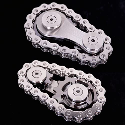 Fidget Spinner, Sprocket Linkage Bike Chain Spinner Design 2 Gears Figity Spin Finger Games, Metal Stainless Steel Durable Mechanics, Premium Figit Toy - Gray - color: Gray