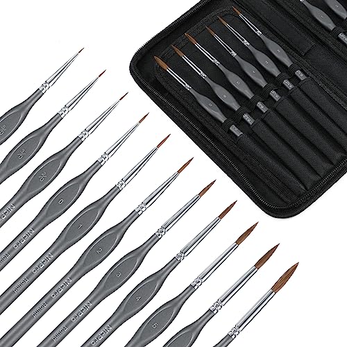 Nicpro Kolinsky Sable Miniature Paint Brushes, 11PCS Fine Detail Brush Set - size: 11 PCS (black)