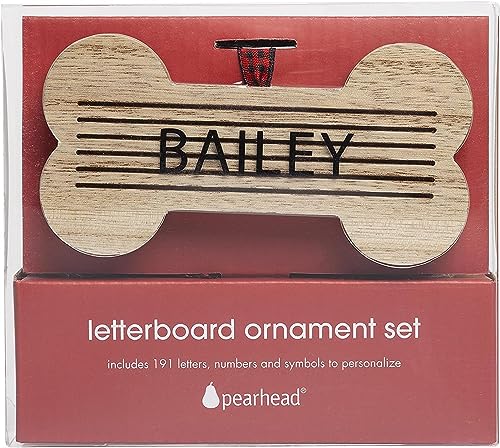 Pearhead Pet Letterboard Bone Holiday Christmas Tree Ornament, Pet Owner Christmas Keepsake, Wood with Buffalo Check Hanging Ribbon - color: Bone Letterboard Onament, size: 1-Pack