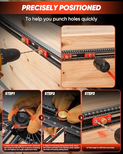 Saker 4-in-1 Scriber Marking Line Ruler, 29.5in Spliceable Extended T Square, Precision Line Drawing & Drilling Positioning Tool, Cabinet Hardware Jig with Angle Adjustment for Woodworking - size: 29.5inch