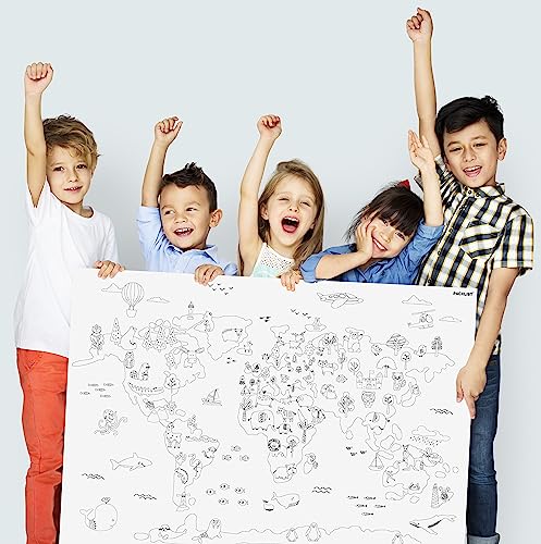 PACKLIST ® Giant World Map Coloring Poster (33.1x23.4 in) – Large World Map Coloring Tablecloth & Banner – 160 GSM Thick Paper Geography Arts & Crafts Activity for Kids, Classroom & Homeschool - color: WORLD POSTER