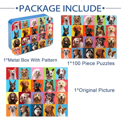 LELEMON Puzzles for Kids Ages 4-6,100 Piece Puzzles for Kids in Metal Box - color: Various Dog