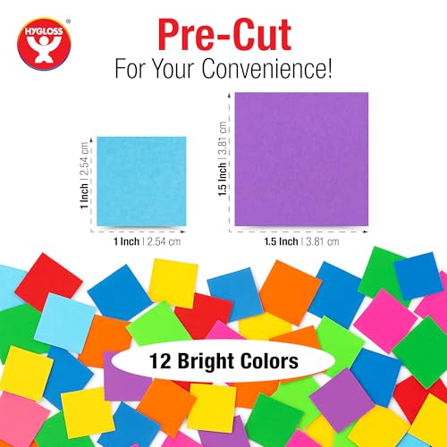 Hygloss 1,000 Pcs Small Cardstock Squares - 1.5 Inch Papers Squares - Great for Mosaic Crafts, Arts & Crafts, DIY Projects, Classroom Activities & Much More – Double-Sided, Bright Assorted Colors - color: COLORED CARDSTOCK, size: 1.5 Inches, style: 1,000