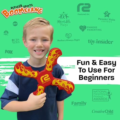 Boomerang for Kids - It Really Does Fly Back - Fun & Easy to Use Gifts for Boys & Girls - Best Toys for Ages 8-13 Gift Idea - Soft Foam Toy Stocking Stuffers for Kids 6 7 8 9 10 + Year Old Boy Gifts - color: Red