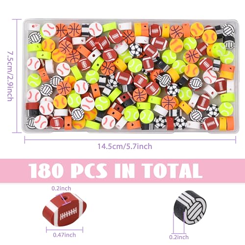 180 Pcs Sports Ball Polymer Clay Beads for Friendship Bracelets, Spacer Beads Supplies for DIY Earring Necklace Jewelry Making - color: 180 Pcs Colorful Balls