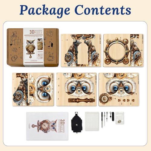 3D Wooden Puzzle for Adults - Mechanical Owl Clock - color: Mechanical Owl