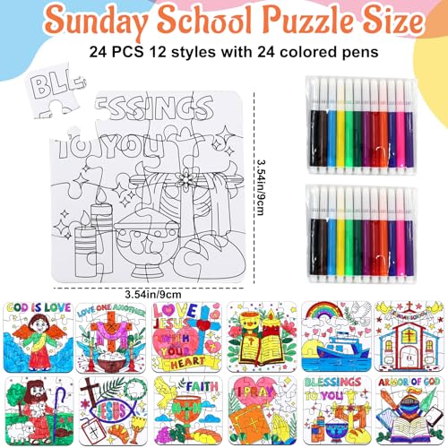 24 Sets Christian Sunday School Crafts for Kids Bulk, Religious VBS Craft Puzzle Activities Bible Jesus Loves DIY Arts Jigsaw for Classroom gifts, Back to School Party Favors, Coloring Games Supplies - color: Sunday School Colorful