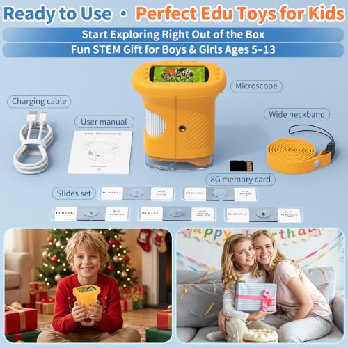 Kids Handheld Digital Microscope 1000X: Science Gift Kit STEM Toy Ages 5-13 - color: Yellow