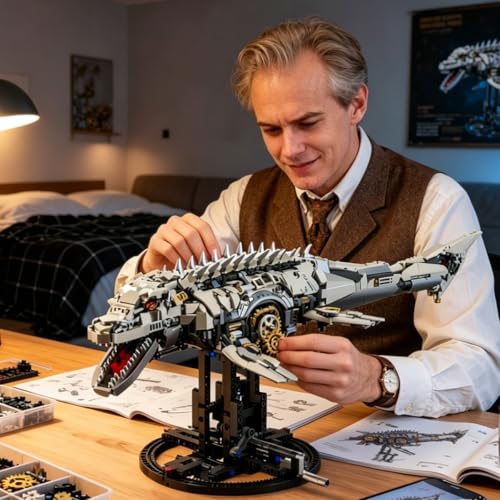 Mechanical Dinosaur Mosasaurus Building Set with Light- Compatible with Lego for Boys, Birthday Gift Set for Adults (1413Pcs) - style: Mosasaurus