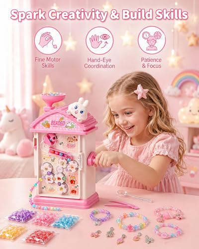 Eohemeral 820Pcs Beads Bracelet Kit for Girls 6-12 Automatic Hand-Crank - color: Pink