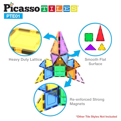 PicassoTiles Magnetic Tiles Equilateral Triangle Magnet Tile Building Set STEM Educational Construction Blocks for Kids Toddlers Boys Girls Age 3 Plus Pretend Play Learning Toy Stacking Kit PTE01 - style: 12Pc E Triangle