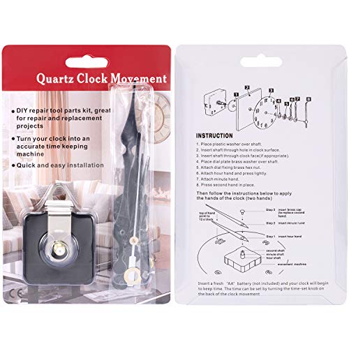 Hicarer Clock Motor Movement Wall Clock Movement Mechanism DIY Repair Parts Replacement with 3 Different Pairs of Hands (Shaft Length 0.9 Inch/ 23 mm, Black Red) - size: 0.90 Inch Shaft
