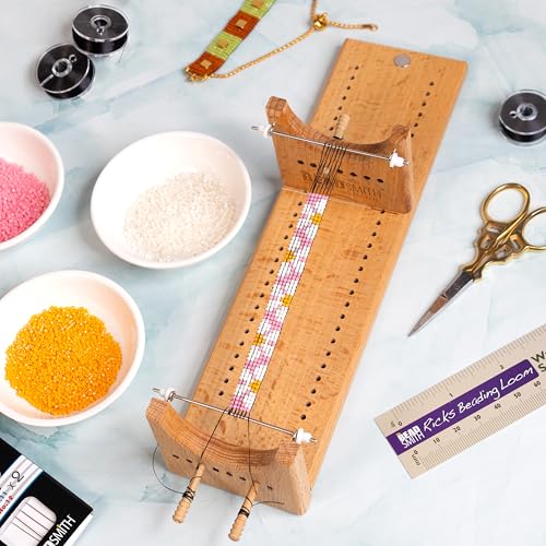 The Beadsmith Little Ricky Beading Loom, Two-Warp Loom, 9.25" L x 2.5" W x 2.875" H, Wooden, Illustrated Instructions Included, Easy Assembly, Use to Create Necklace and Bracelet Designs