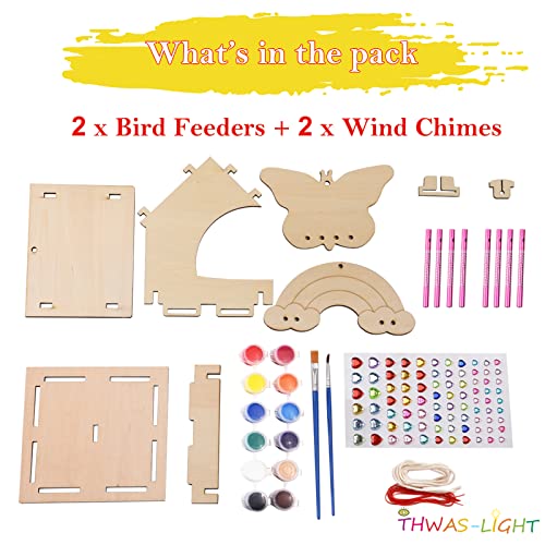 THWAS-LIGHT Wooden Arts and Crafts for Kids - 2 Pack Bird Feeder Wind Chime DIY Kids Crafts - Build and Paint Educational Fun Art Activities Gifts Outside Toys for Boys Girls Ages 3-5 8-12 6-8 - color: C-arc bird feeder