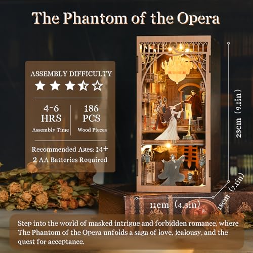 Phantom of The Opera Book Nook Kit, DIY Miniature Dollhouse Kit with LED - color: Phantom of the Opera
