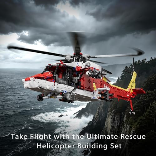 1521 PCS Rescue Helicopter Educational Building Set with Motor-Driven Rotor - color: Red - Rc