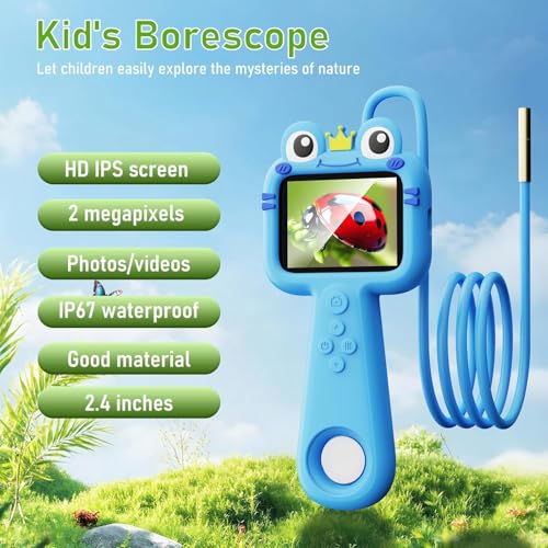 Borescope Camera for Kids, 2.4" HD Screen with Light, STEM Science Toy - color: Blue