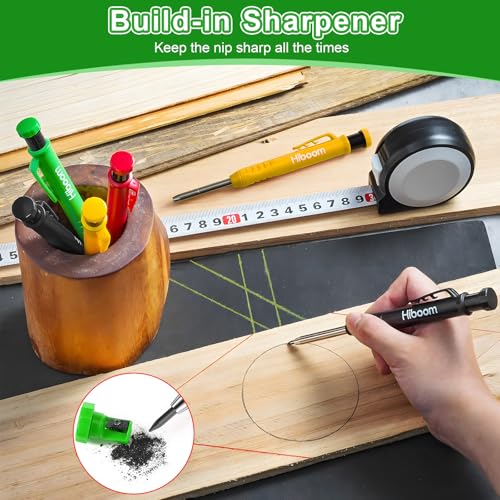 Hiboom 4 Pack Carpenter Pencil with 36 Refills Built In Sharpener (Black) - color: Black