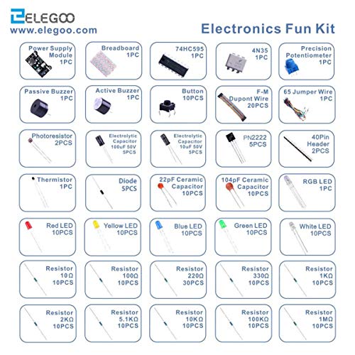 ELEGOO Electronic Fun Kit Bundle with Breadboard, 235 Items for Arduino - size: 1 Count(Pack of 1)