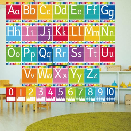 37 Pcs Bright ABC Alphabet for Classroom Boho ABC Posters and 0-10 Number Cards Boho Rainbow Bulletin Board Letters Number Line for Bright Classroom (Bright ABC) - color: Bright Abc