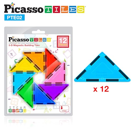 PicassoTiles Magnetic Building Block Set Right Triangle Magnet Tiles Construction Toy STEM Learning Kit Educational Playset Playboard Pretend Play Stacking Blocks Child Brain Development PTE02 - style: 12Pc R Triangle