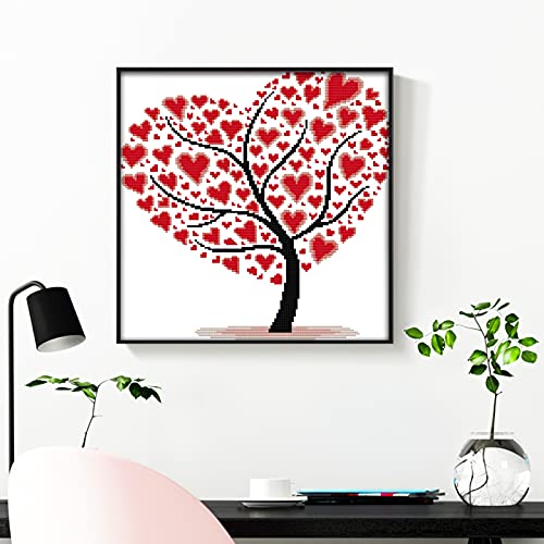 CROSSDECOR Stamped Cross Stitch Kits Full Range of Easy Patterns Embroidery Starter Kits for Adults,Printed Cross-Stitch Kits for Home Decor DIY 11CT 3 Strands-Love Tree,16.5x17.3 inch - color: Love tree, 16.5x17.3 inch