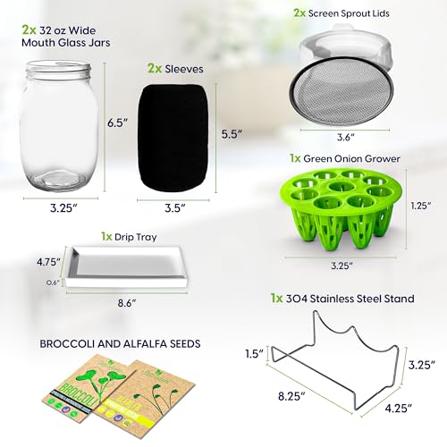 Sprouting Jar Kit - 2 Mason Jars with Broccoli & Alfalfa Seeds - color: Sprout Jar + Seeds