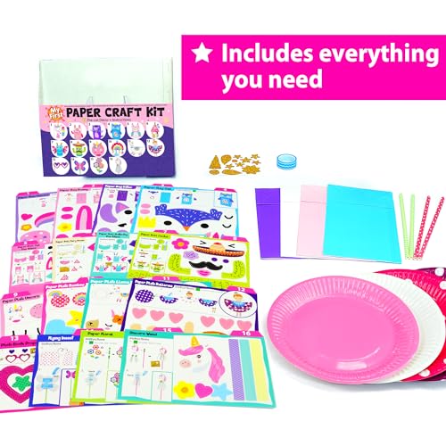 KRAFUN Unicorn & Bunny Beginner Paper Craft Kit for Girls Age 3+ - color: Girly