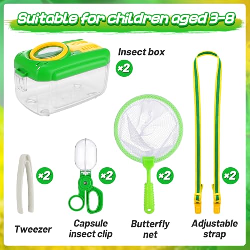2 Sets Bug Catcher for Kids, Bug Catching Kit Gifts with Butterfly Net Toys - color: Green