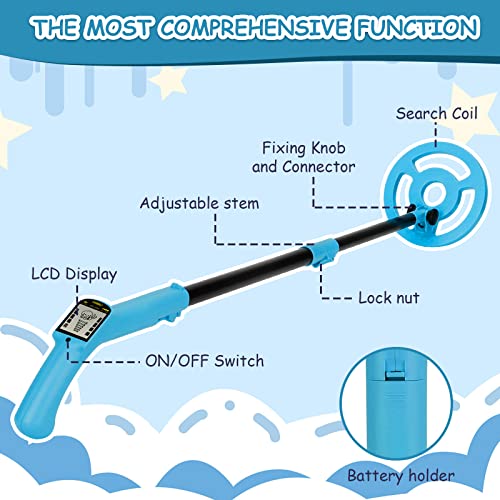 OMMO Kids Metal Detector, Adjustable 27.5"-37.8" with LCD Display (Azure) - color: Azure(A)