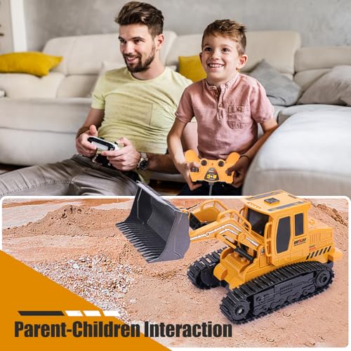 Jiakora Remote Control Front Loader - Metal Shovel, LED Working Lights, Music & 2 Rechargeable Batteries, Construction Toys for Boys Age 4 5 6 7 8 Birthday Gift - style: Front Loader