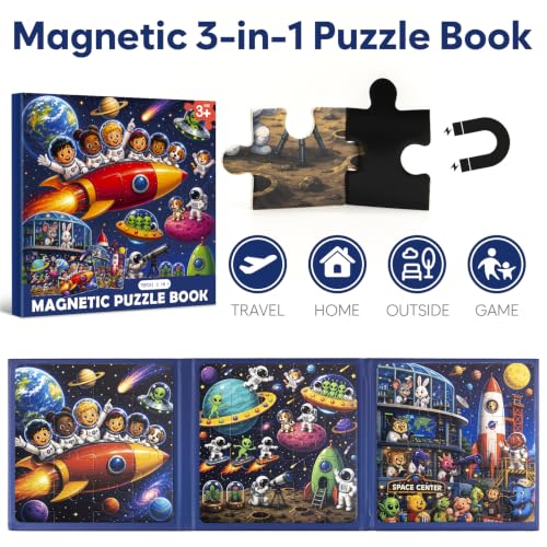 Biarek Outer Space Magnetic Puzzles for Kids 3-5, 75-Piece Travel Set - color: Outer Space - 75 Pieces