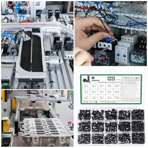 580 Pcs M3 M4 M5 Machine Countersunk Screws Assortment Kit,Hex Screws - size: M3 M4 M5 - 580